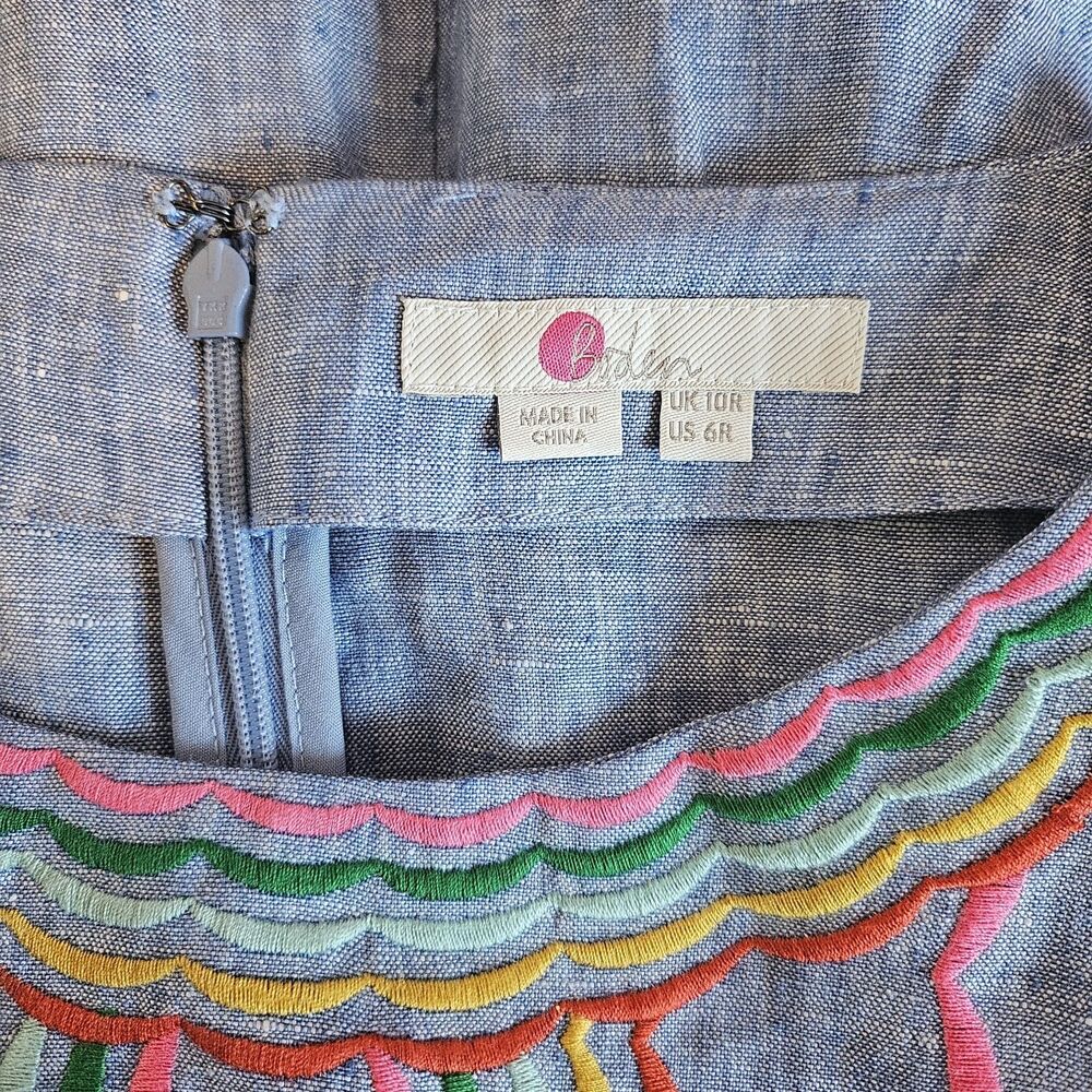 Boden 100% Linen Chambray Laura Embroidered Fiesta Folk Boho Summer Dress - Picture 11 of 13